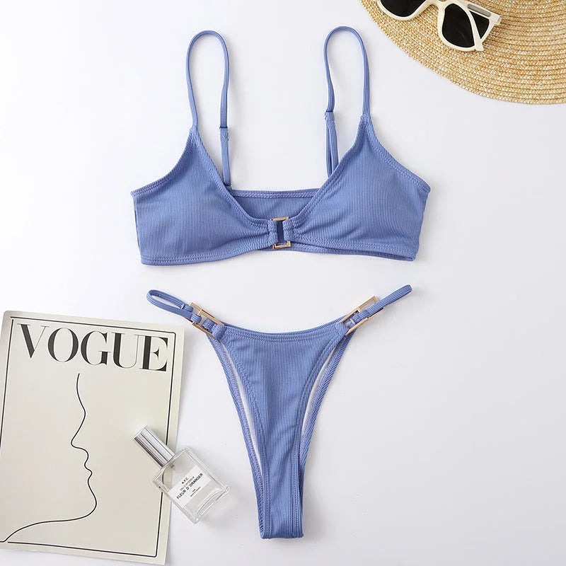 Ruffle Edge Triangle Bikini Set - Mocha Brown