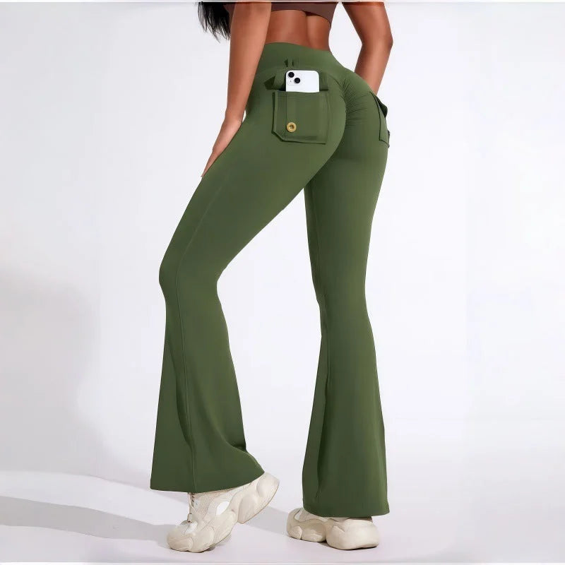 butt-lifting flared yoga leggings with cargo pockets