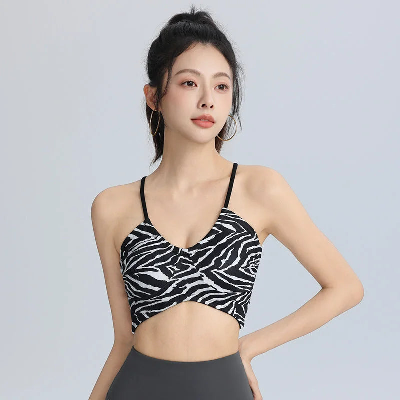 Trendy Floral Sports Bra with Cross Back