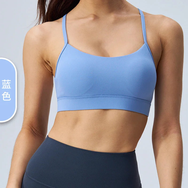 Fixed Strap Y-Back Bare Feel Yoga Sports Bra Removable Strappy Cami Fitness Top