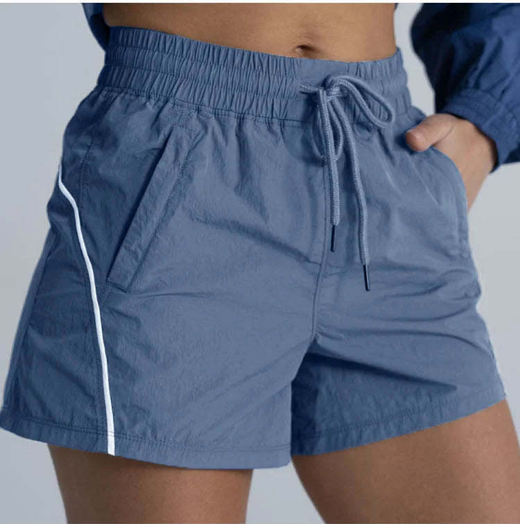 women's elastic waist running shorts, quick-dry sporty shorts with side stripes