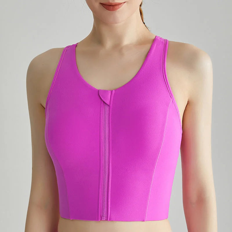 High Support Front Zip Sports Bra with Secure Cupping