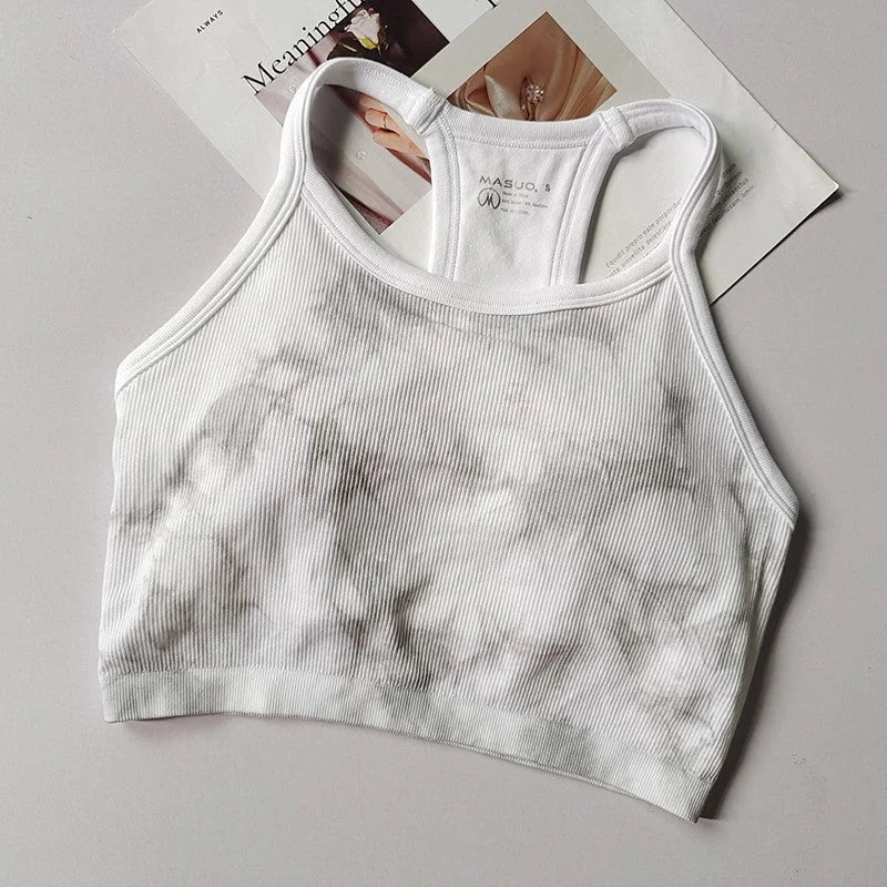 Fine Strap Tie-Dye Sports Bra with Padding - Breathable Yoga & Fitness Top
