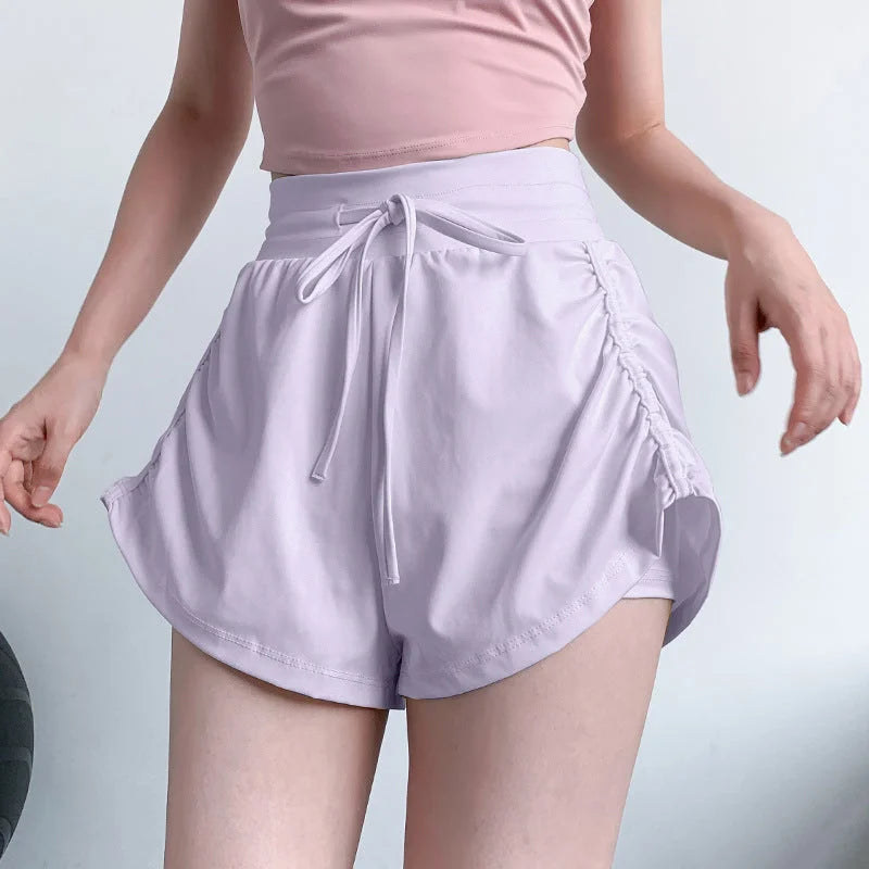 High-waisted drawstring shorts with drawcord ruched sides