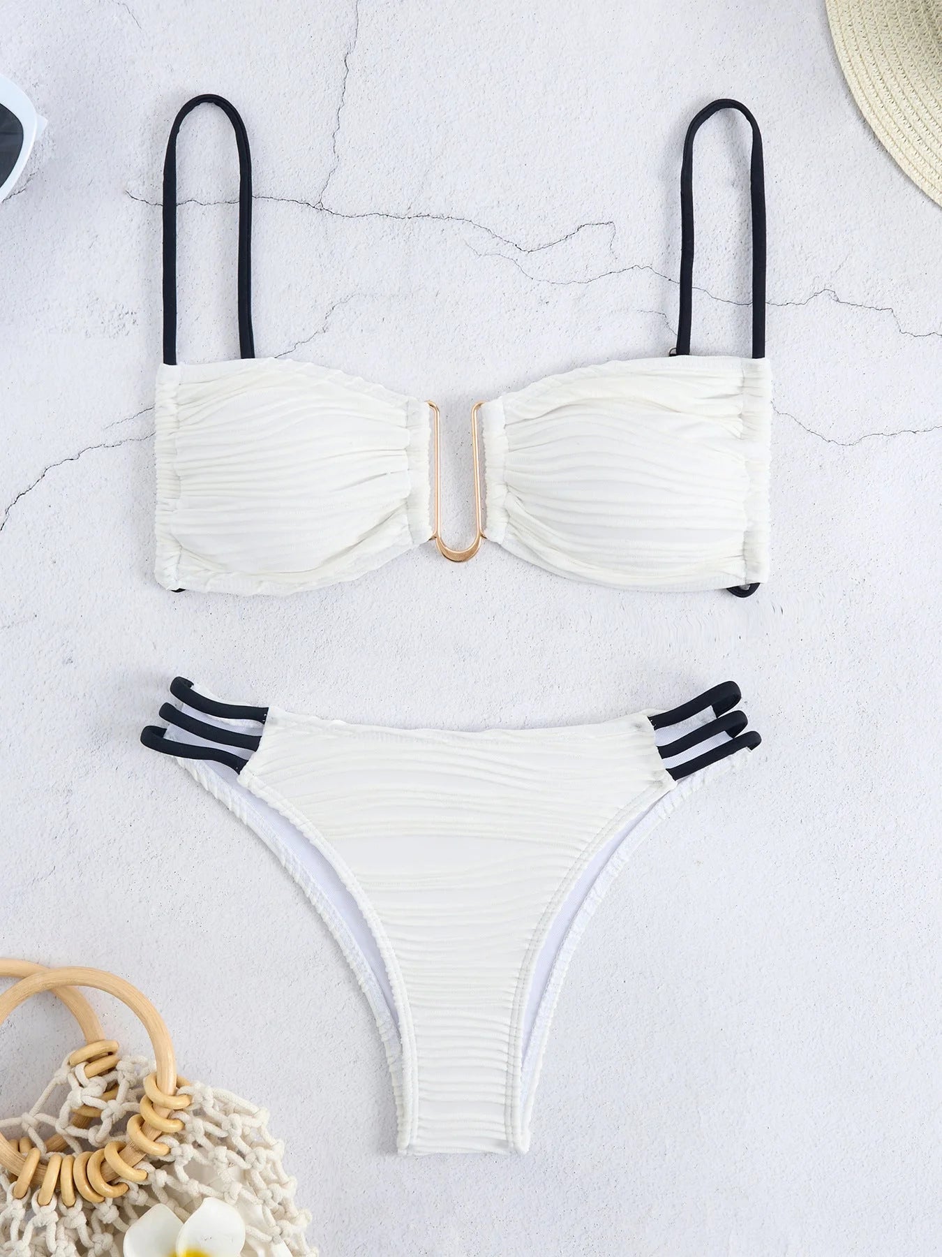 Sexy Underwire Bikini Set - Apricot Plunging Triangle Top