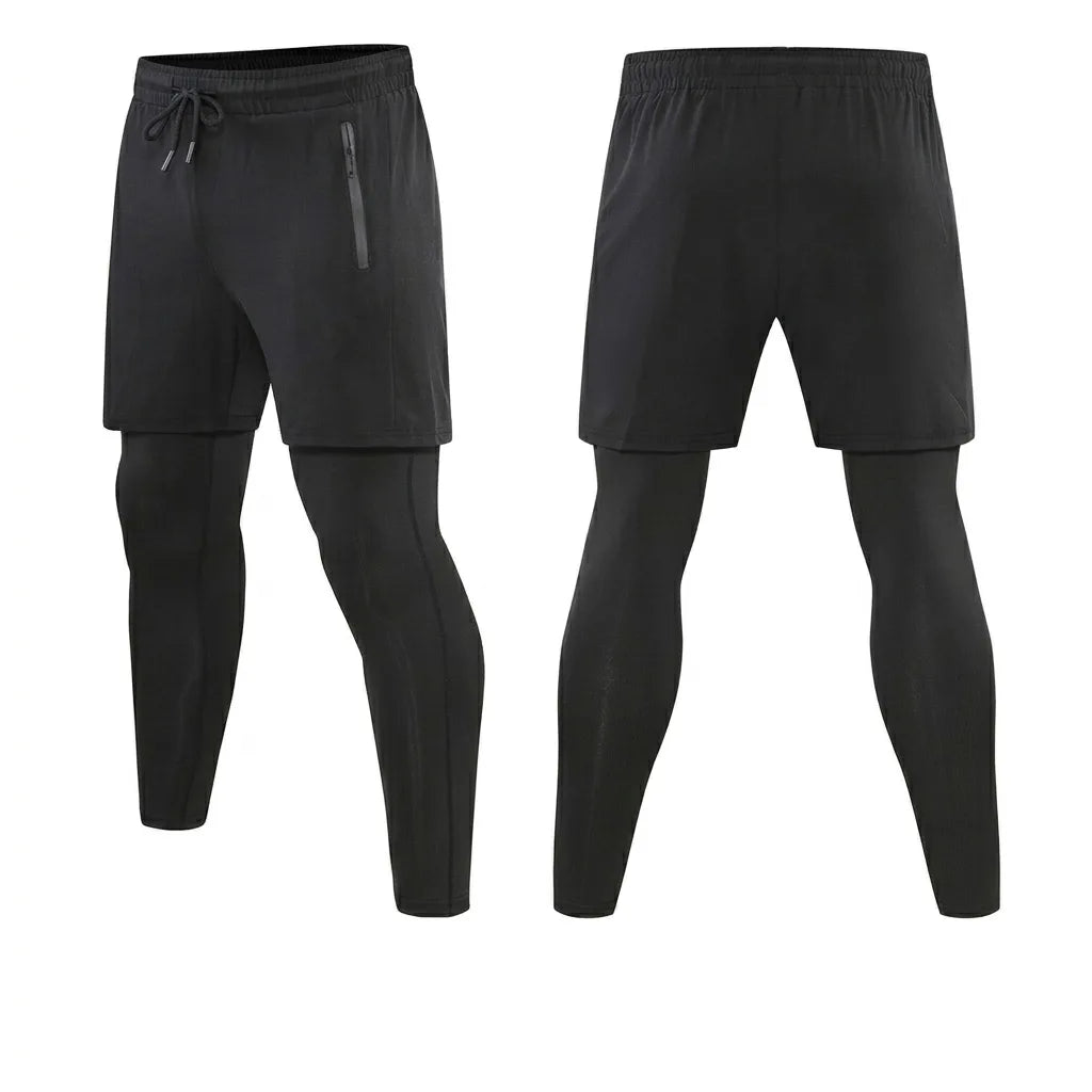 Men's Polyester Fake Two-Piece Compression Running Shorts