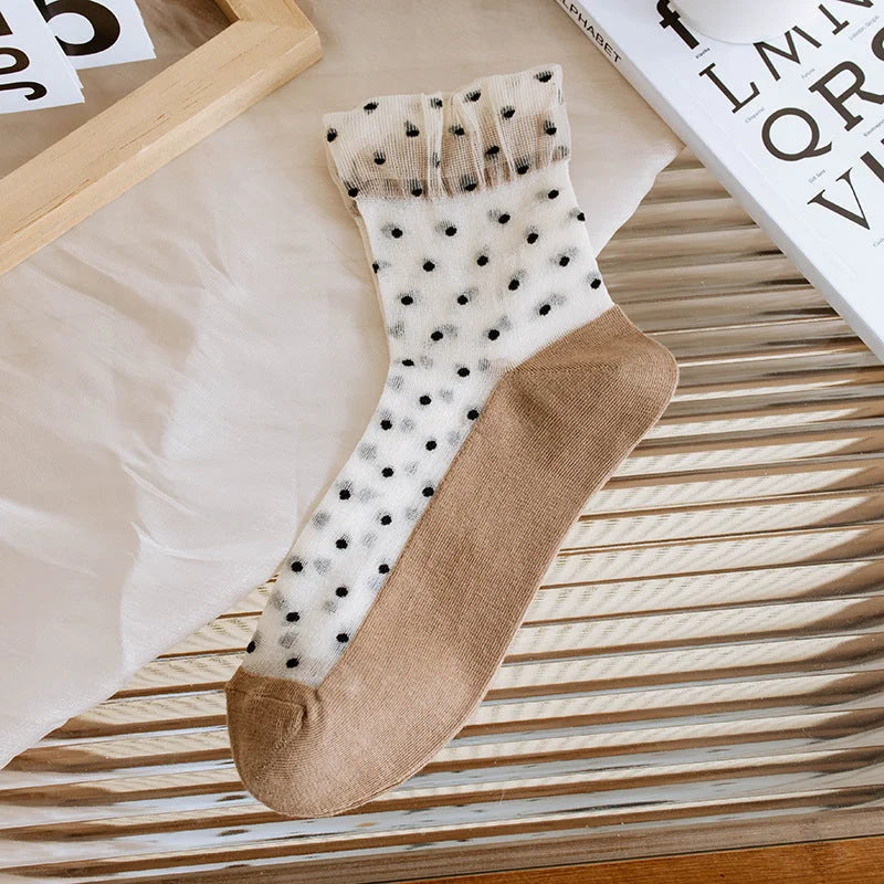 Sheer Polka Dot Ankle Socks - Breathable Summer Short Socks