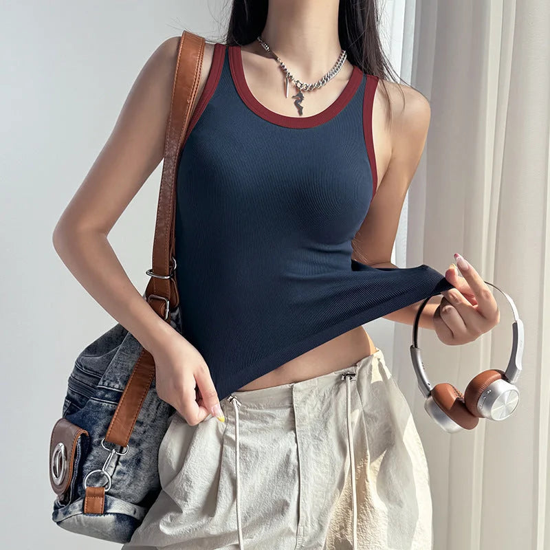 Contrast Trim Seamless Active Tank Top with Built-In Support