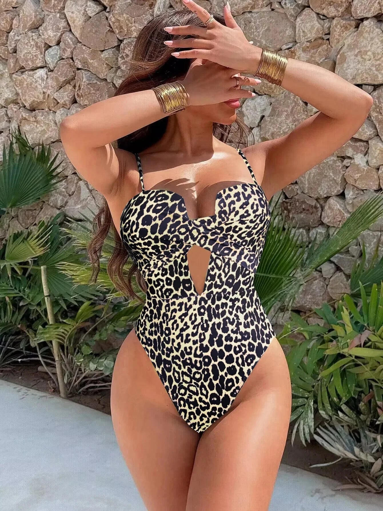 Hollow Out Cross One Piece Swimsuit Yellow Tummy Control Backless Monokini
