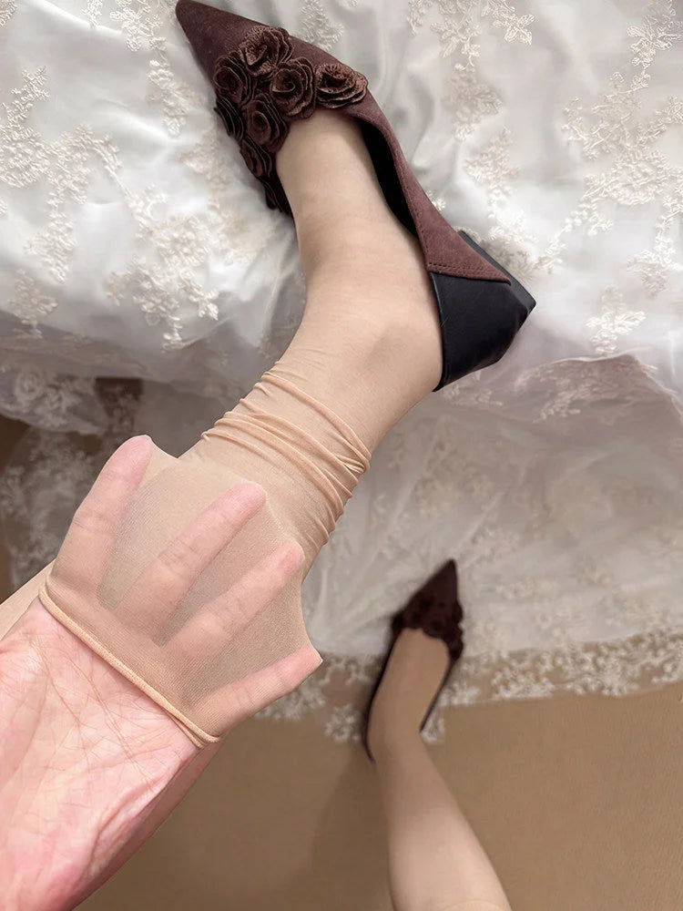 Sheer Ballet Ruched Leg Socks - Breathable Thin Summer Socks