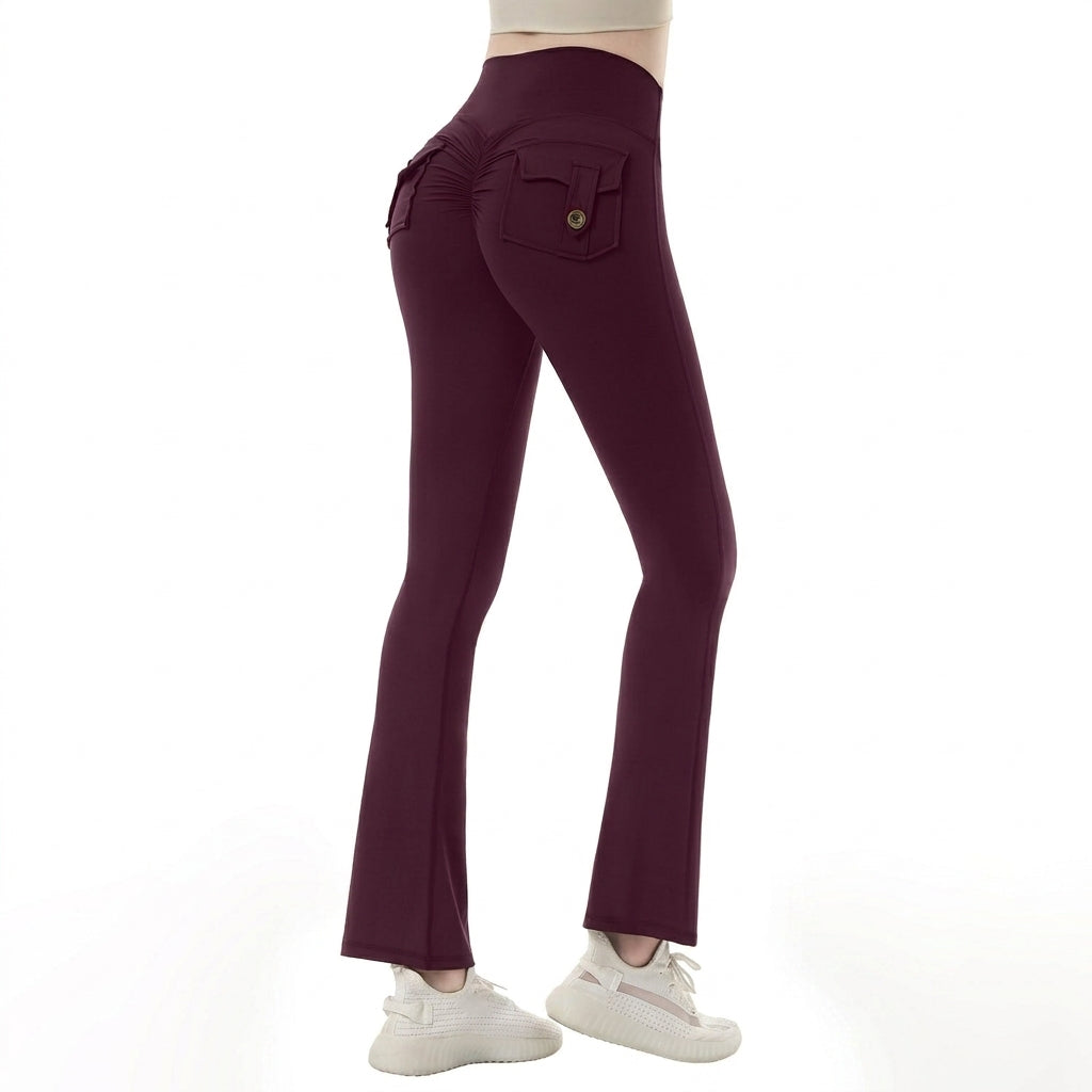 High-Waist Micro-Flare Yoga Pants Cargo Pockets