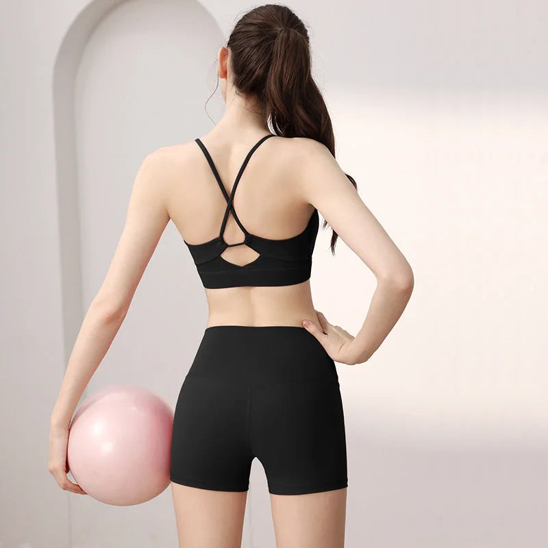 Supportive Sports Bra and Shorts Set - Breathable Yoga Activewear