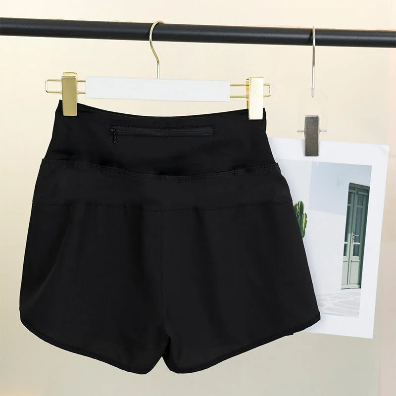 High-waisted anti-showthrough shorts women - breathable quick-dry summer fitness shorts with hidden pockets