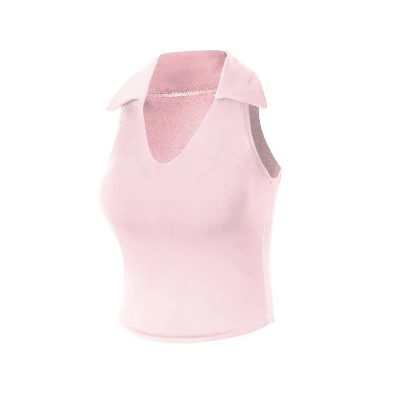 Polo Neck Tennis Tank Top with Built-in Padded Bra for Women