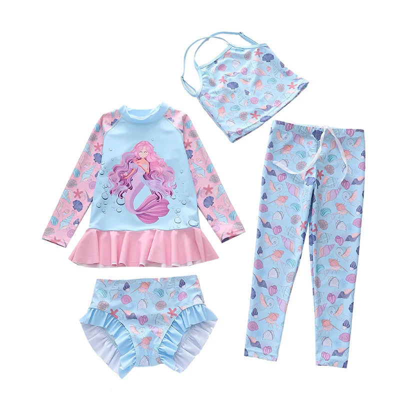 Childrens long sleeve long pants two piece swimming outfit with CPC certification
