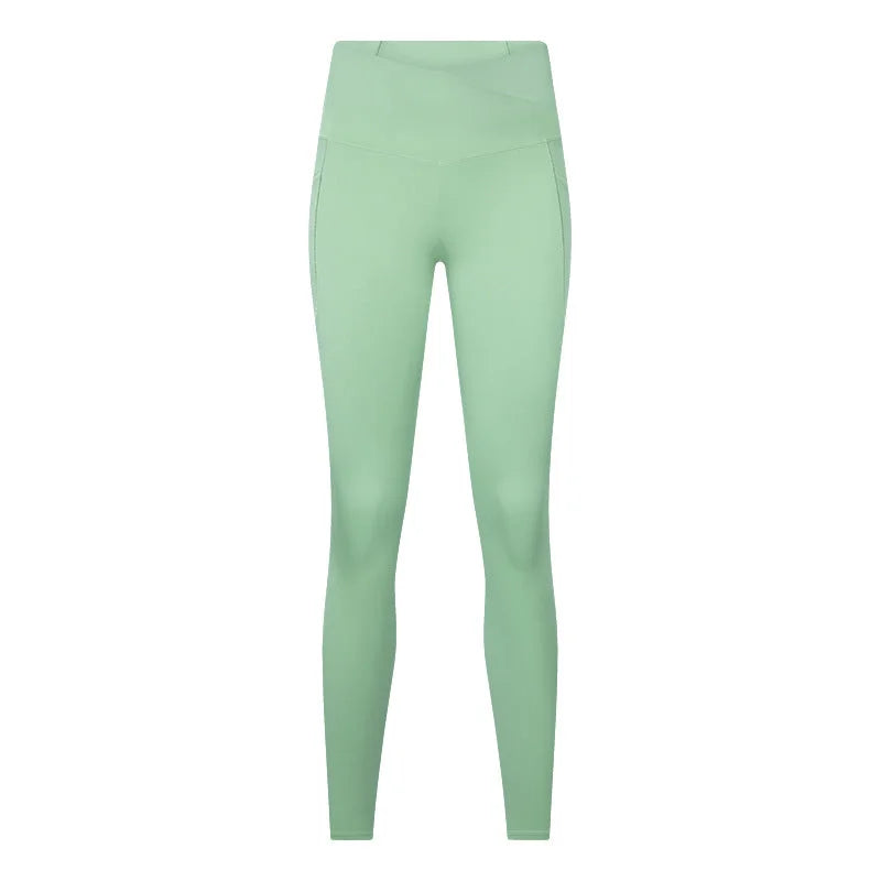 Cross-waist high-waisted seamless no-line high-stretch butt-lifting nine-quarter yoga leggings