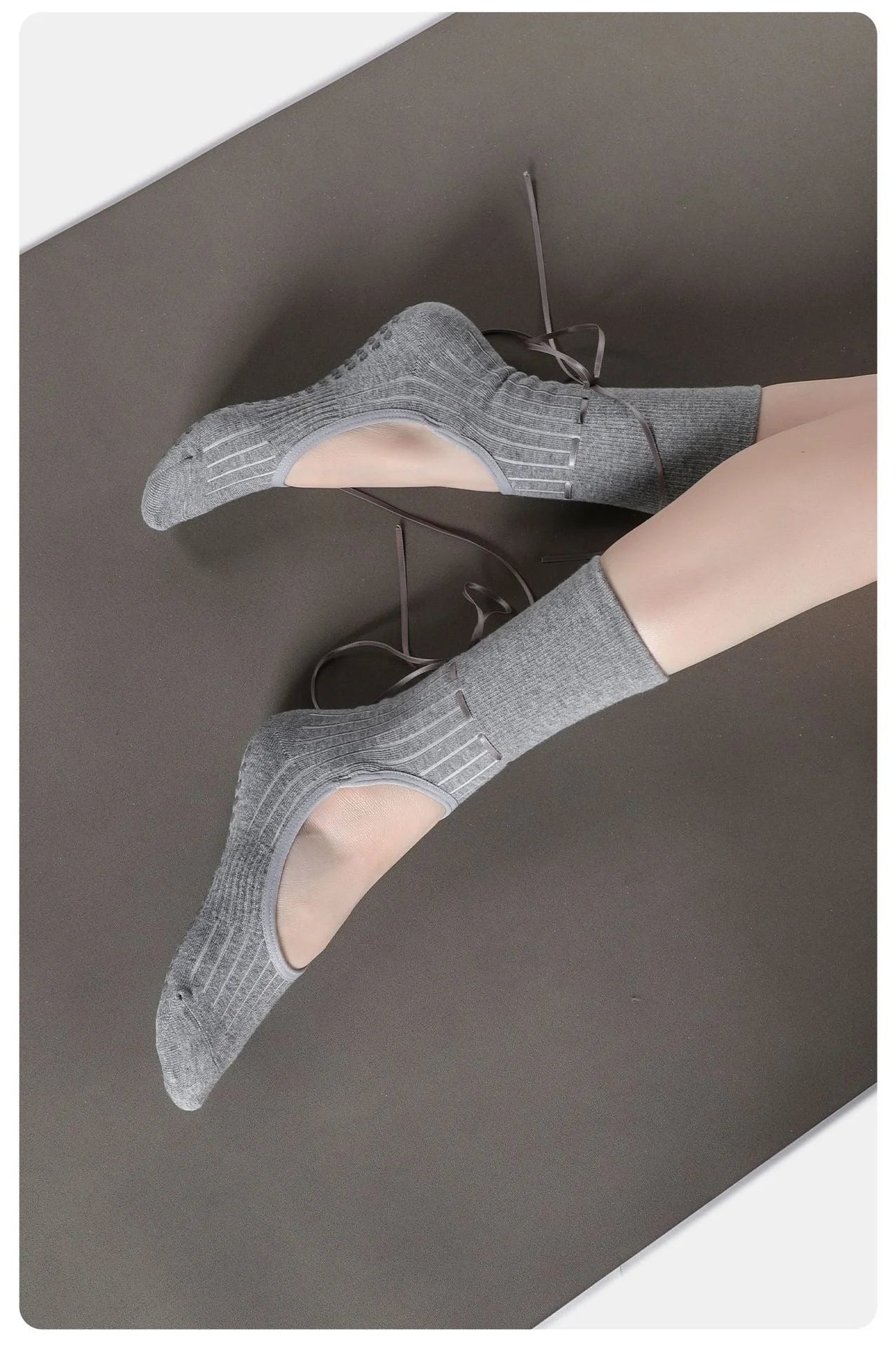 Anti-Slip Pilates Socks with Ribbon Ties - Mid Calf Grip Socks