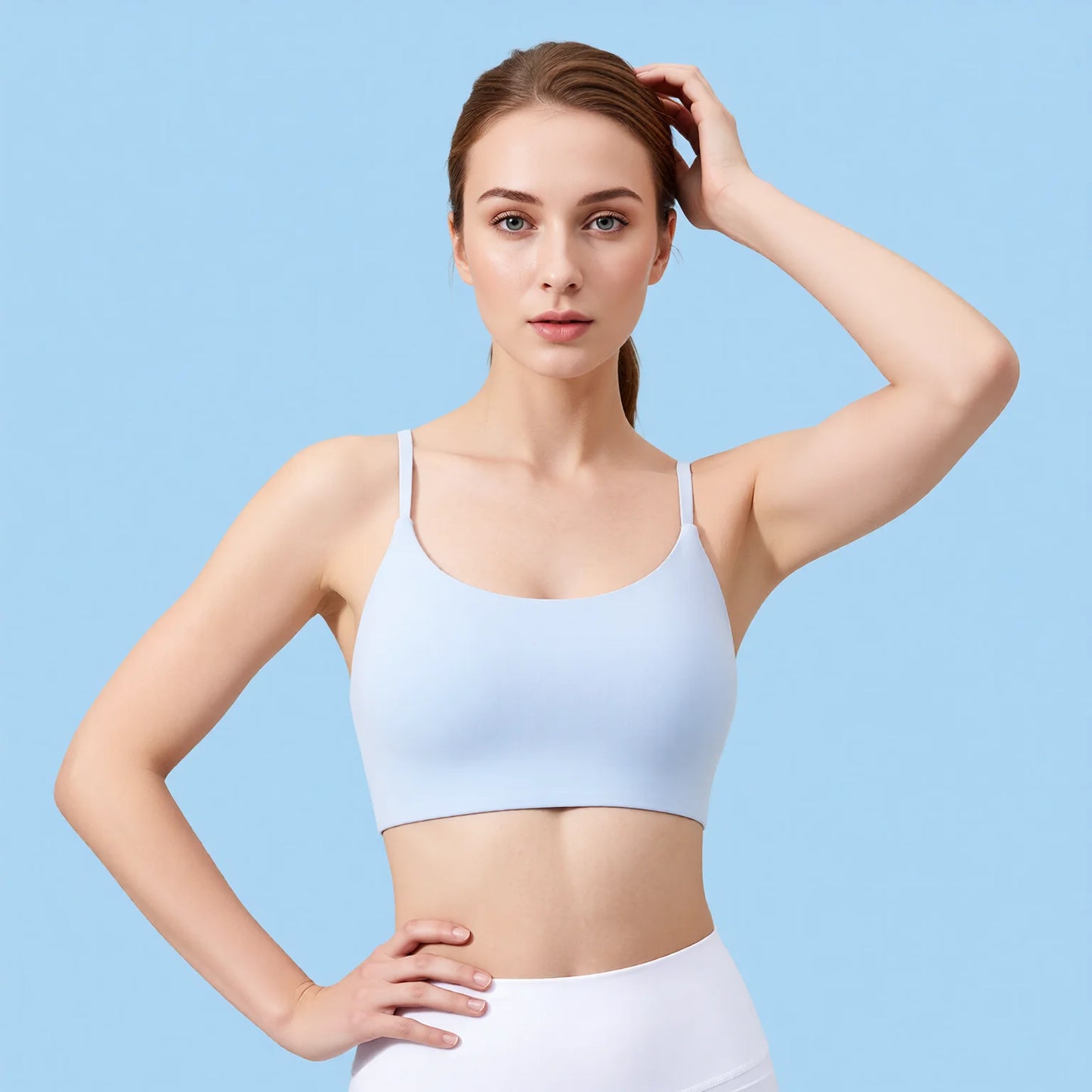 Fine-Shoulder Yoga Tank Top with Removable Chest Pads & U-Neck