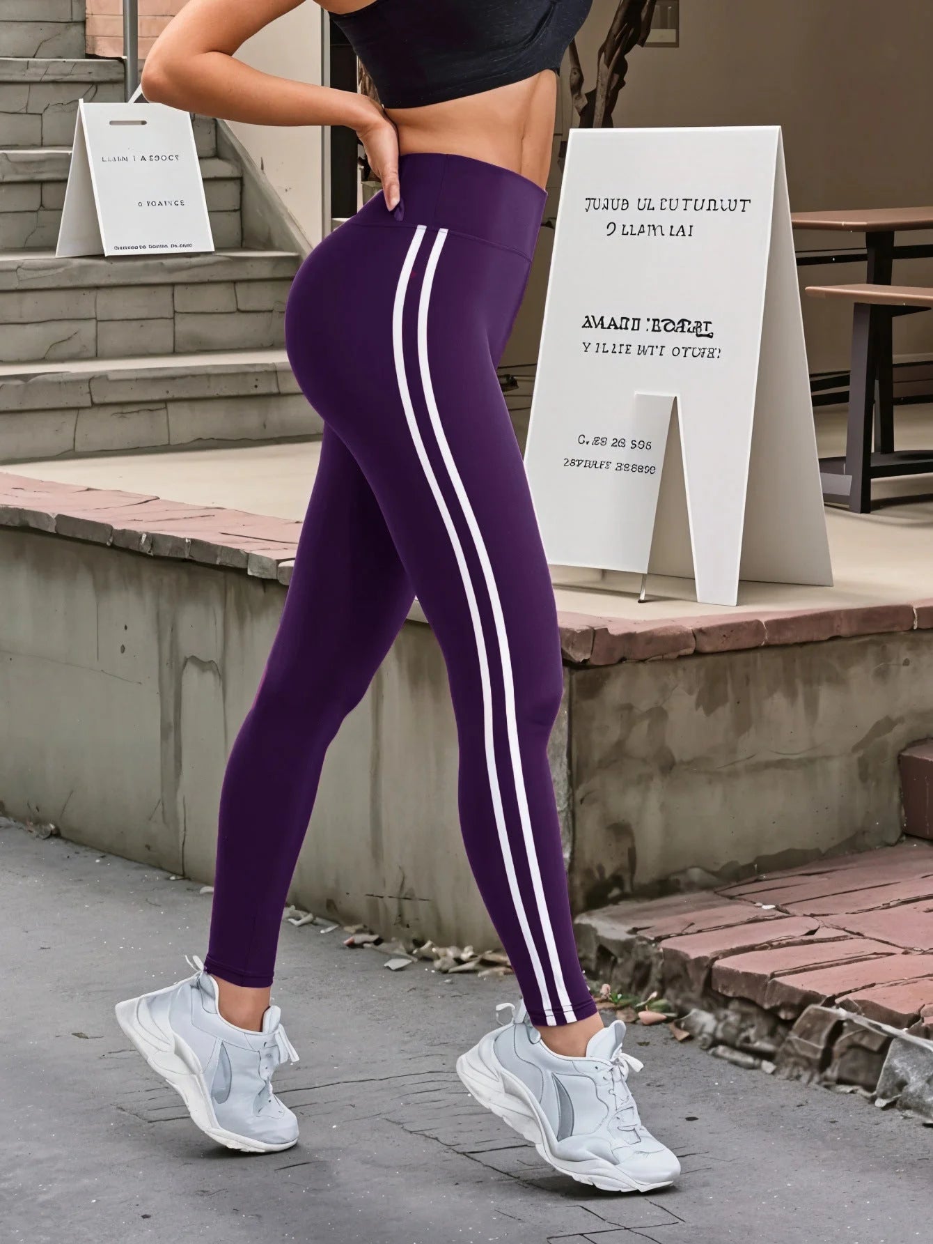 High-waisted side stripe seamless compression leggings