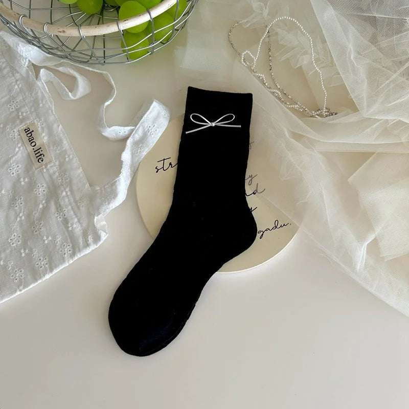 Women's Bow Mesh Mid Calf Socks Cute Japanese Style Summer Ankle Socks