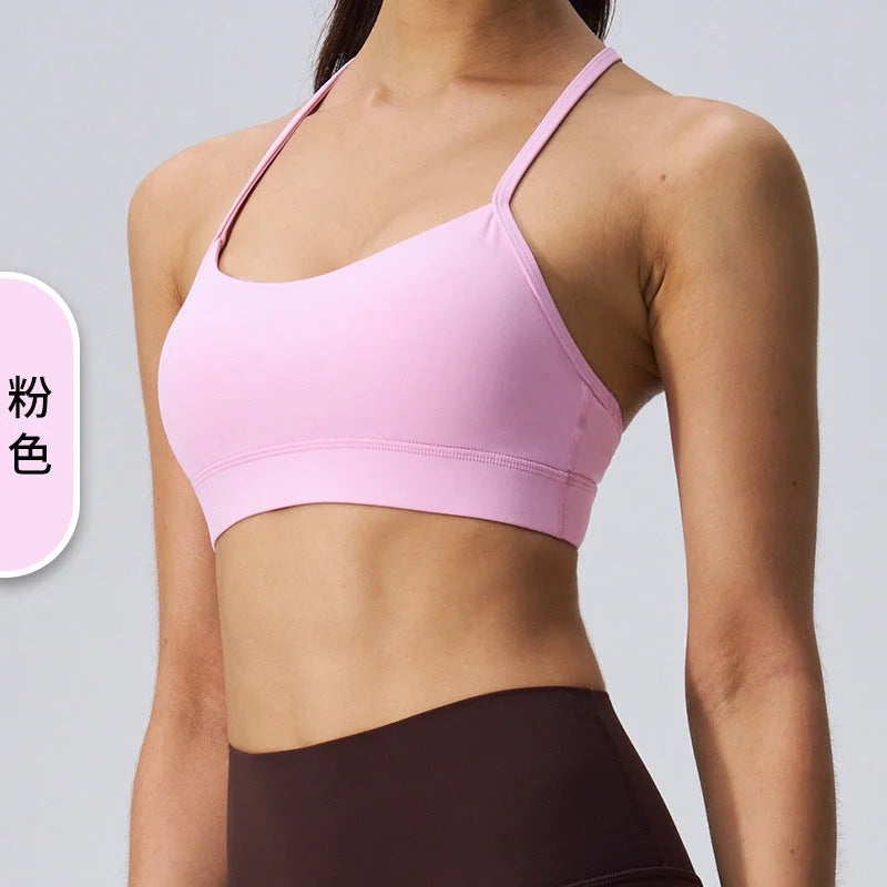 Fixed Strap Y-Back Bare Feel Yoga Sports Bra Removable Strappy Cami Fitness Top