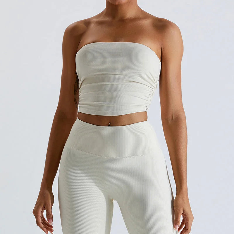 Fast-Dry Ruched Backless Tube Yoga Top