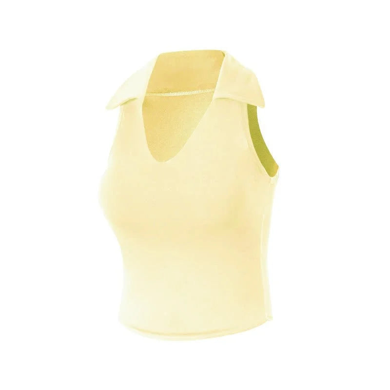 Polo Neck Tennis Tank Top with Built-in Padded Bra for Women