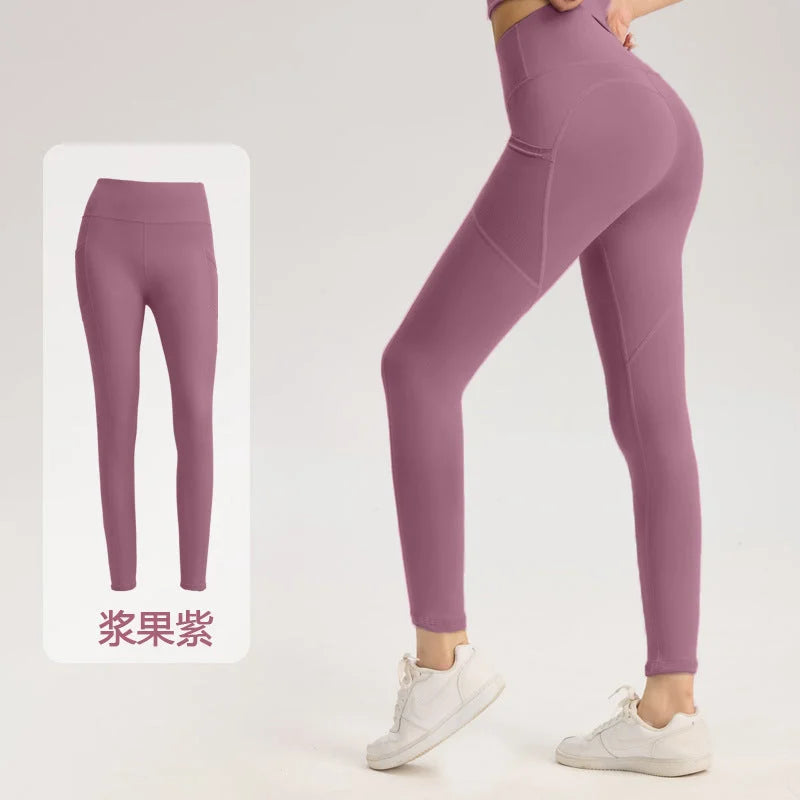 Mesh Side Pocket High-Waisted Tummy Control Butt-Lifting Yoga Pants