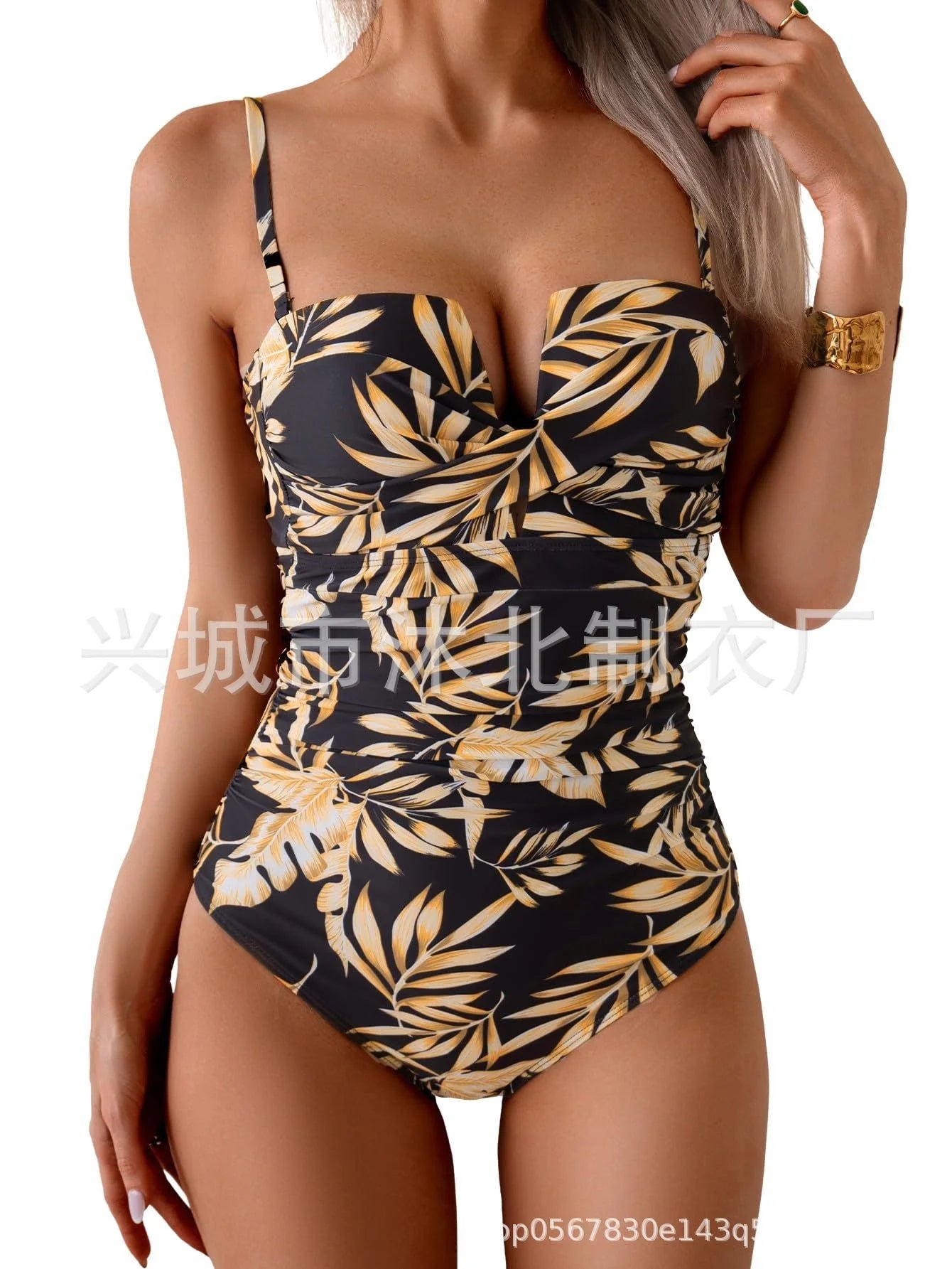 Push-up plunge neckline one-piece swimsuit with side shaping