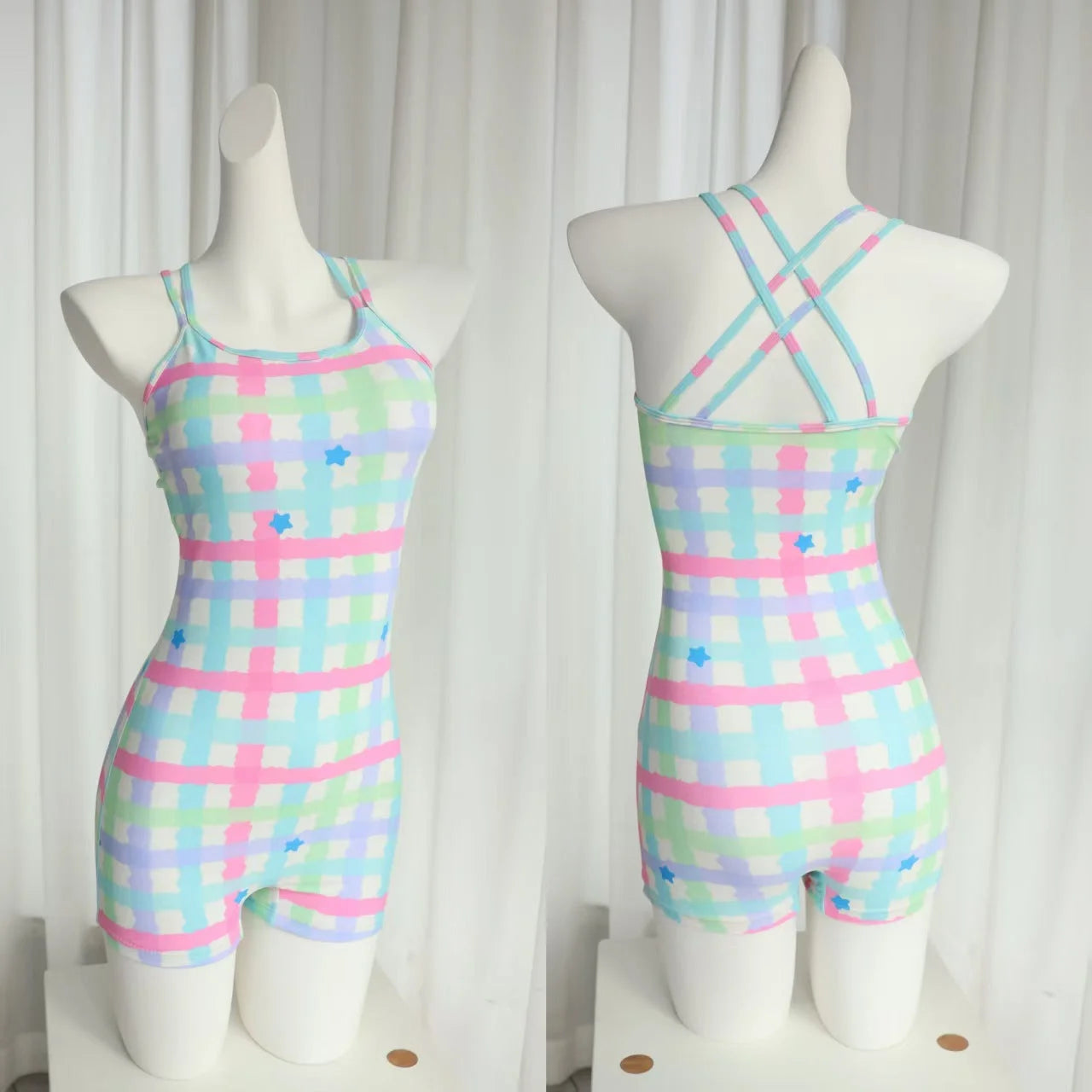 high-waisted one-piece swimsuit with crisscross straps