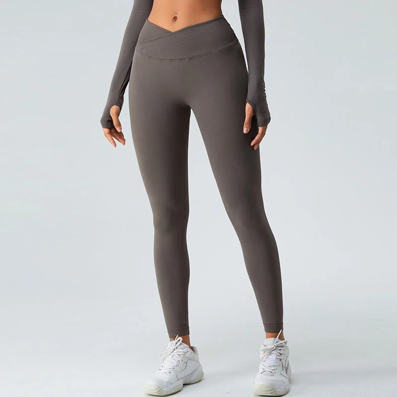 Crossover Waist Yoga Leggings - Design-Sense High-Waisted Activewear
