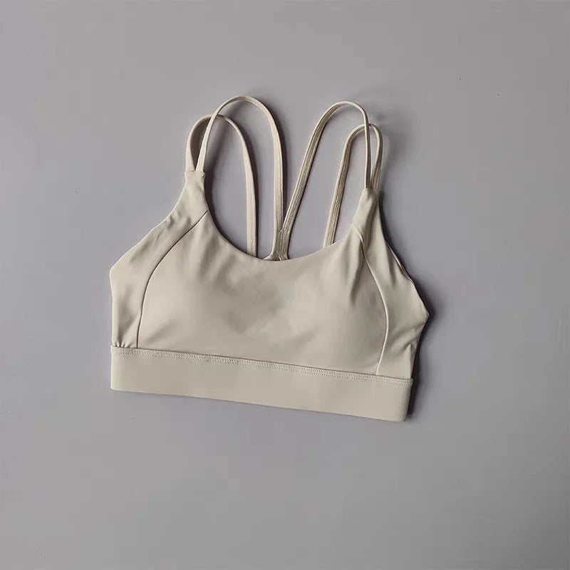 High-Support Cross-Back Sports Bra with Fixed Cups