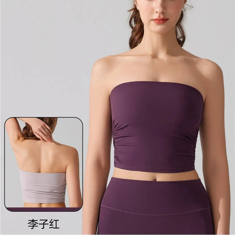 Nude-Skin Sports Tube Top with Built-in Bra Support