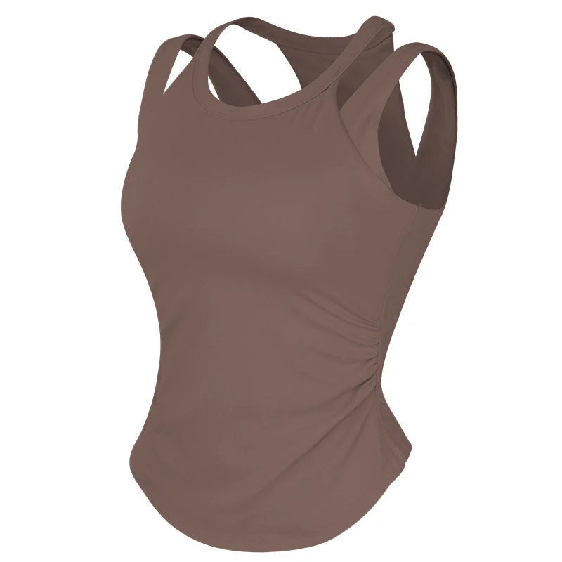 High-Impact One-Piece Running Tank Top - Sweat-Resistant Gather Support