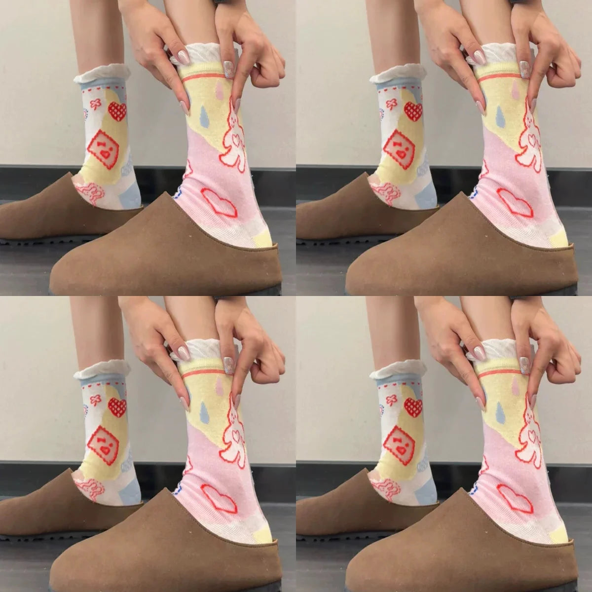 Cute Patterned Crew Socks for Women - Girly Bow Heart Bunny Designs