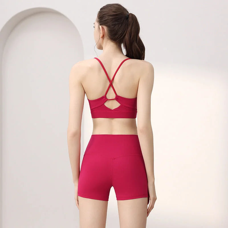 Supportive Sports Bra and Shorts Set - Breathable Yoga Activewear