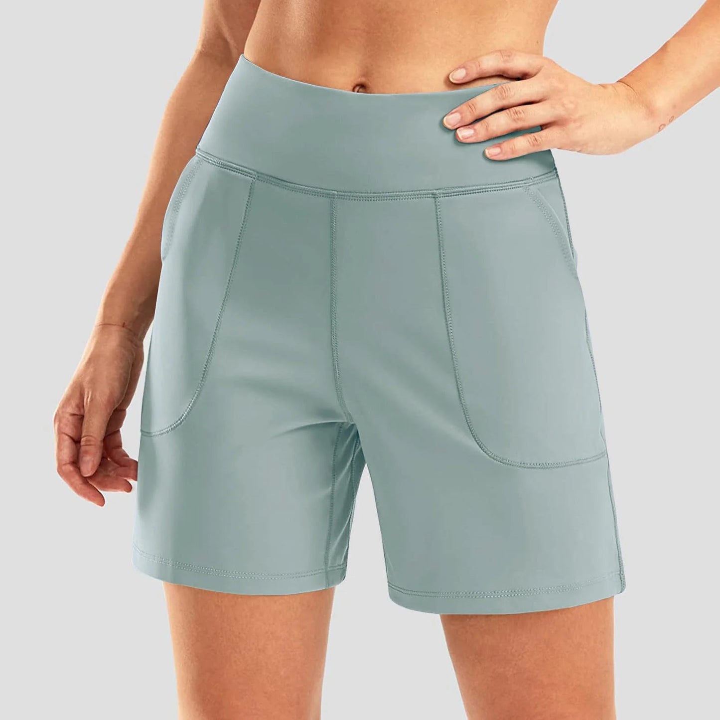 Patch Pocket Capri Shorts High-Waisted Yoga Shorts