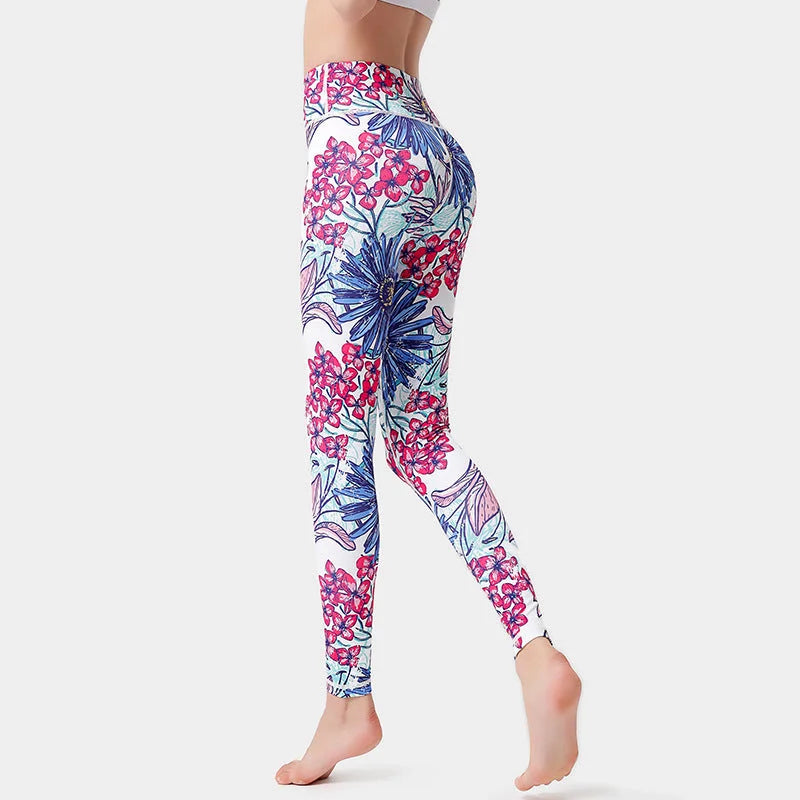 High Waisted Floral Yoga Leggings - Butt-Lifting Compression Pants for Workout