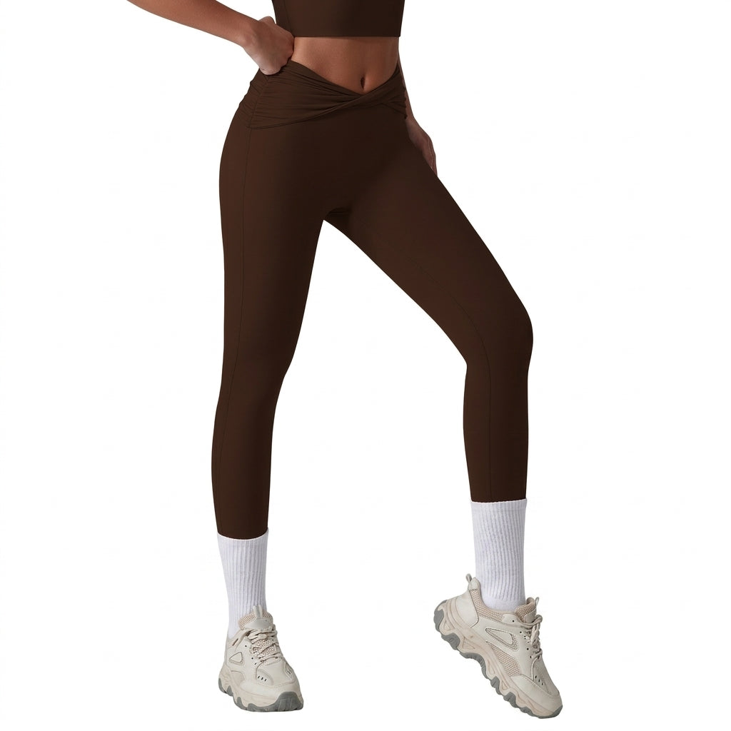 High-Waist Twist Ruched Yoga Leggings Slim Fit
