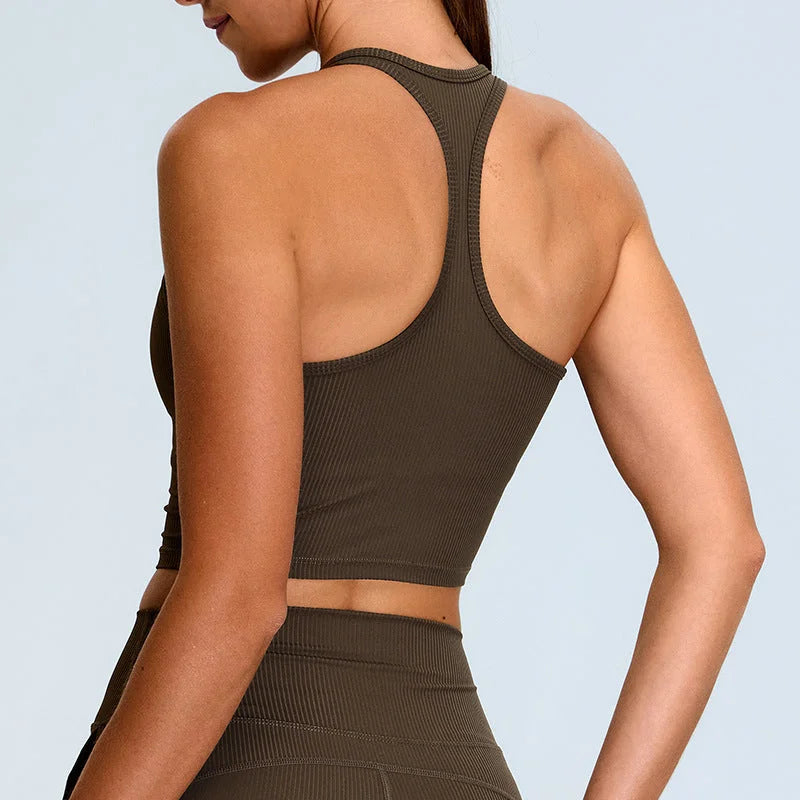 Lace-trim Racerback Sports Bra - Bareback Yoga Tank