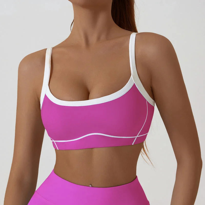 Nude Feel Removable Strappy Sports Bra Colour Block Yoga Camisole