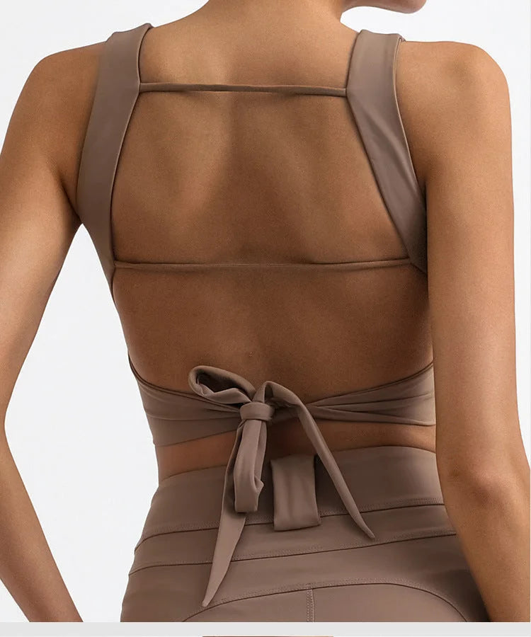 Matte Black Criss-Cross Strappy Yoga Cami Top