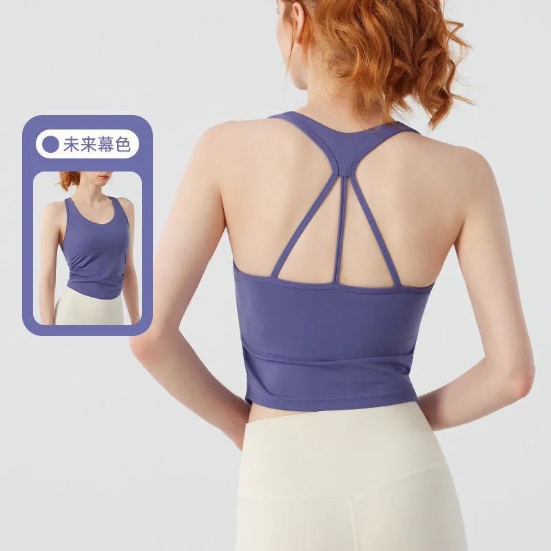 Breathable Hollow-Out Yoga Tank Top with Camisole Bra Support