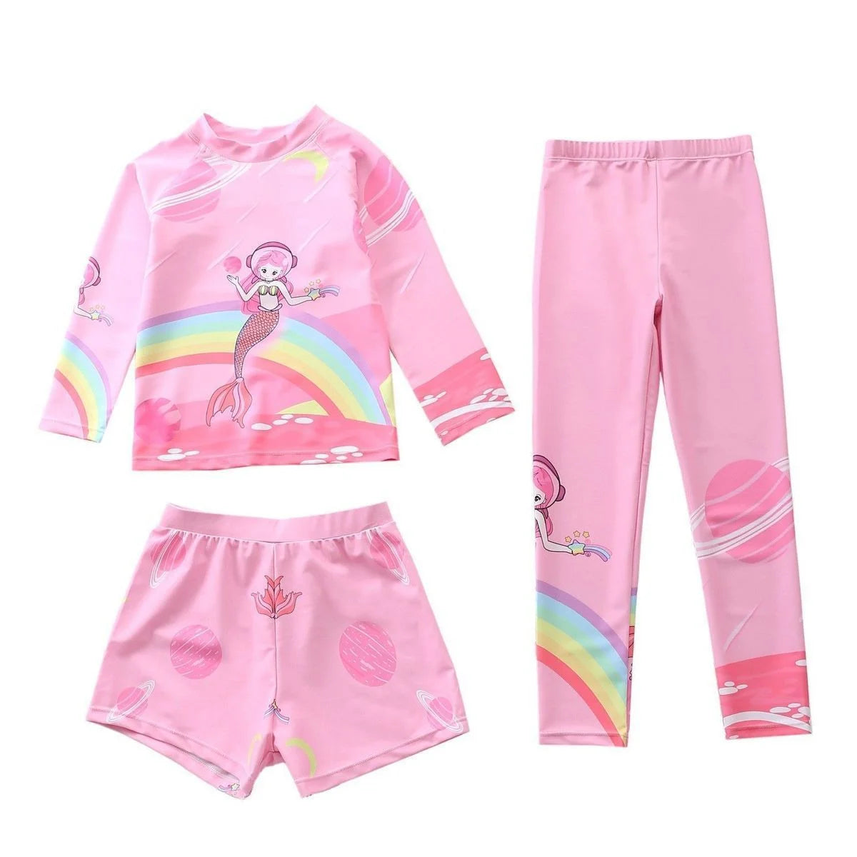 Girls Three-Piece Long Sleeve Print Swimsuit Set EU 36-44 (US XS-XL)