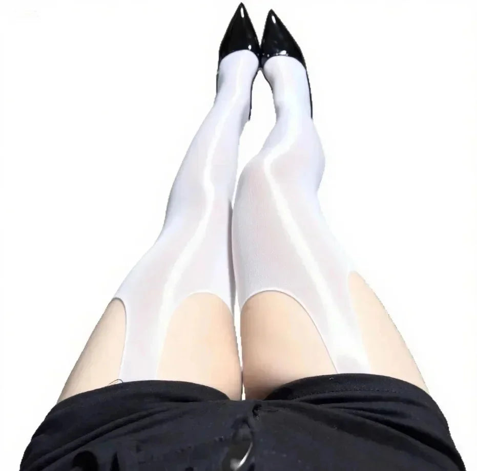 Sexy Hollow Out Oil Sheen Stockings for Women - Sheer Glossy Tights