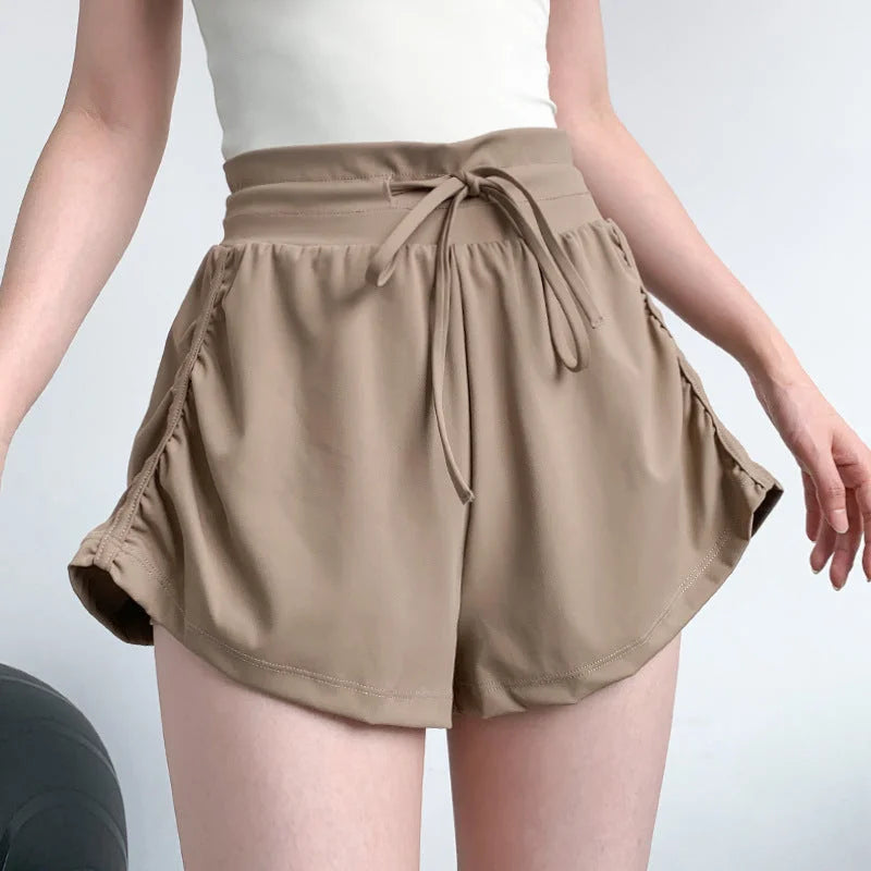High-waisted drawstring shorts with drawcord ruched sides