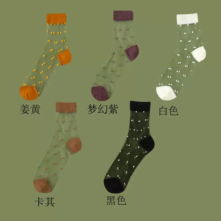 Sheer Polka Dot Sheer Socks for Women - Breathable Summer Mid Calf Socks
