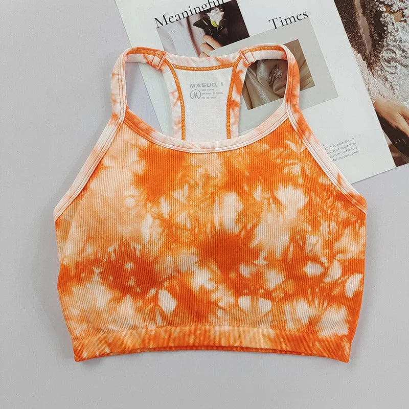 Fine Strap Tie-Dye Sports Bra with Padding - Breathable Yoga & Fitness Top