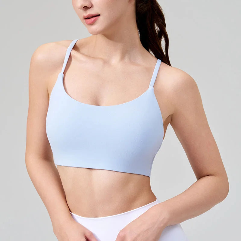 Fine-Shoulder Yoga Tank Top with Removable Chest Pads & U-Neck