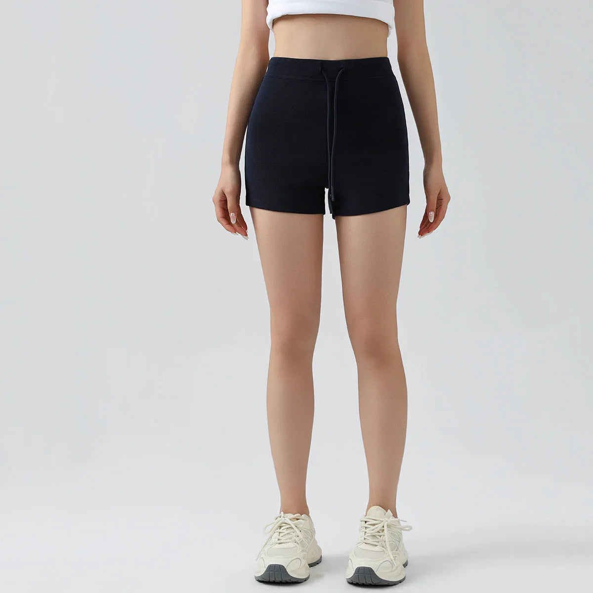 High-Waisted A-Line Drawstring Shorts